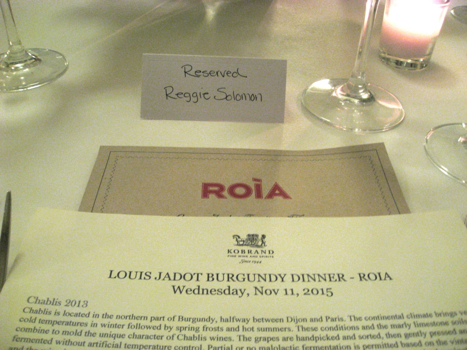 A Louis Jadot Premier and Grand Cru Wine Tasting Dinner at Roia Restaurant Review, Wine Casual