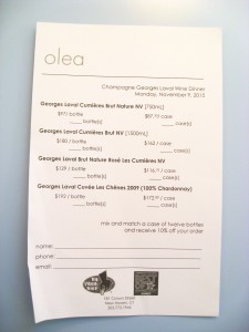 Review of a Georges Laval Champagne Wine Dinner with Vincent Laval at Olea