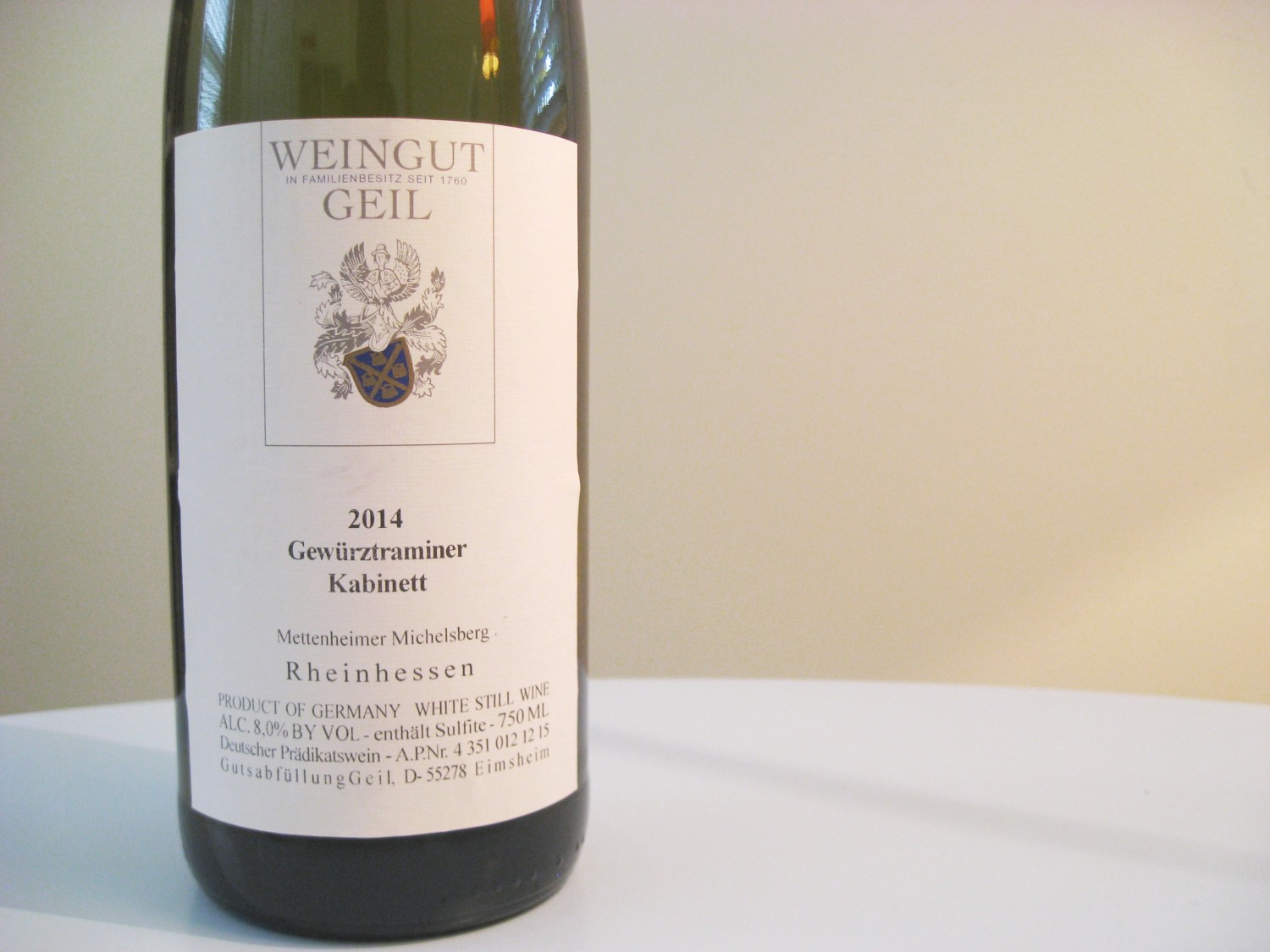 Weingut Geil, Gewürztraminer Kabinett 2014, Mettenheimer Michelberg, Rheinhessen, Germany, Wine Casual