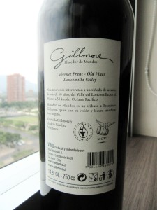 Gillmore Hacedor de Mundos Cabernet Franc Old Vines 2010, Loncomilla Valley, Chile, Wine Casual