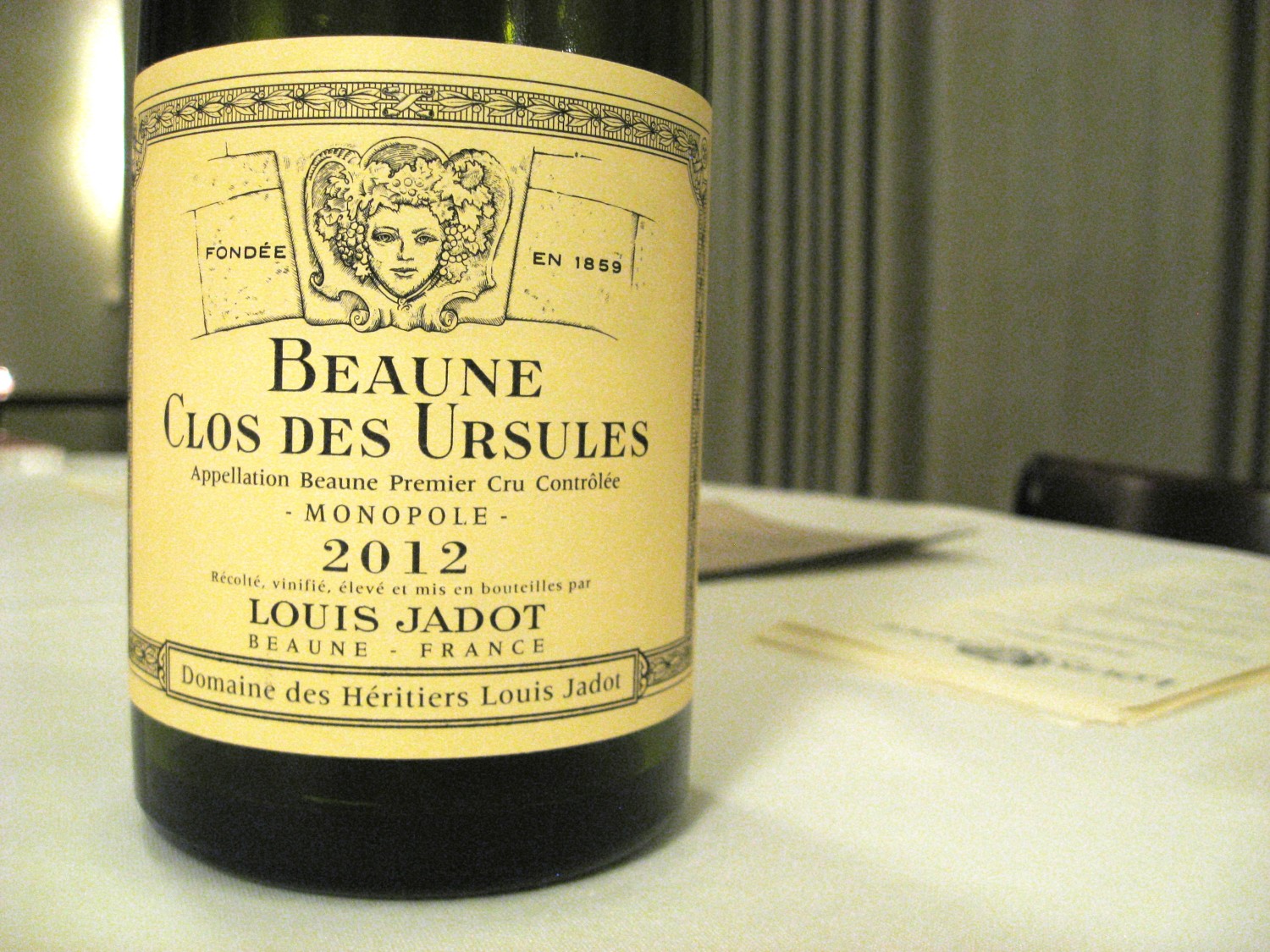Domaine des Héritiers Louis Jadot, Beaune Premiere Cru Clos des Ursules 2012, Monopole, Beaune, France, Wine Casual