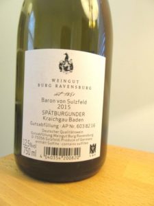 Weingut Burg Ravensburg, Baron Von Sulzfeld, Spätburgunder 2015, Kraichgau Baden, Germany, Wine Casual