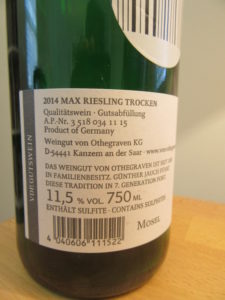 Von Othegraven, Max Riesling Trocken 2014, VDP Gutswein, Mosel, Germany, Wine Casual