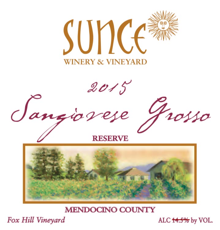 Sunce Winery & Vineyard, Reserve Sangiovese Grosso 2015, Fox Hill Vineyard, Mendocino County, California, Wine Casual