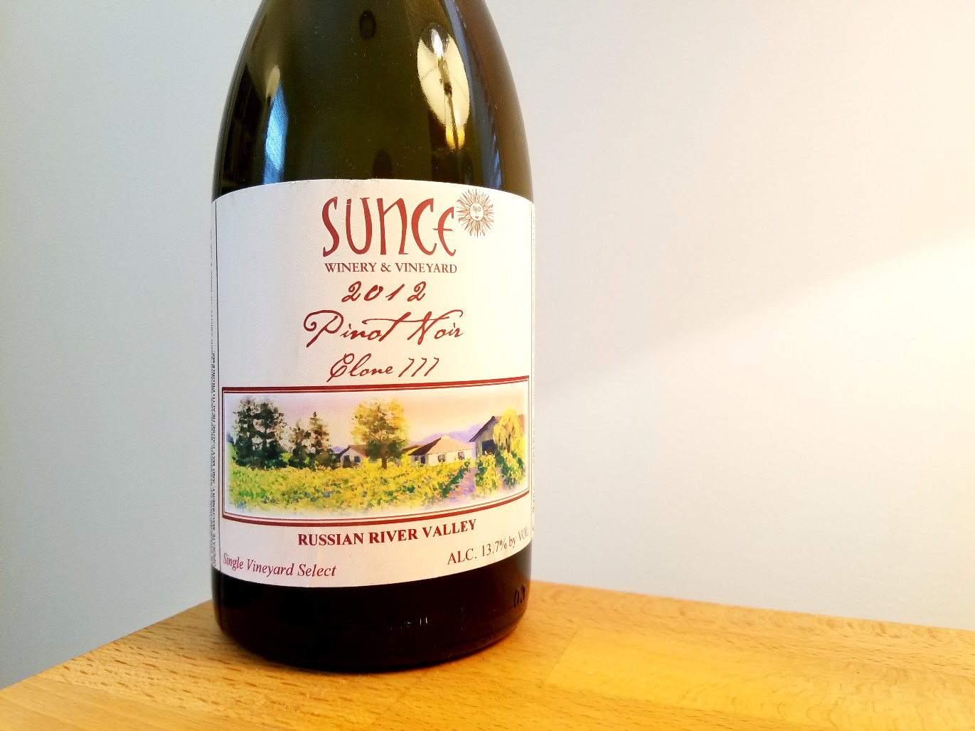 Sunce Winery & Vineyard, Clone 777 Pinot Noir 2012, Single Vineyard Select, Russian River Valley, California, Wine Casual