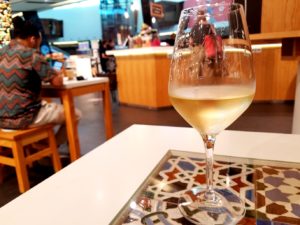 One last glass of Portuguese white wine I enjoyed at Portfolio Wine Bar and Gift Shop at the Lisbon airport during the pandemic.  