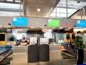 Check-in at COVID-19 testing center at the Frankfurt airport. 