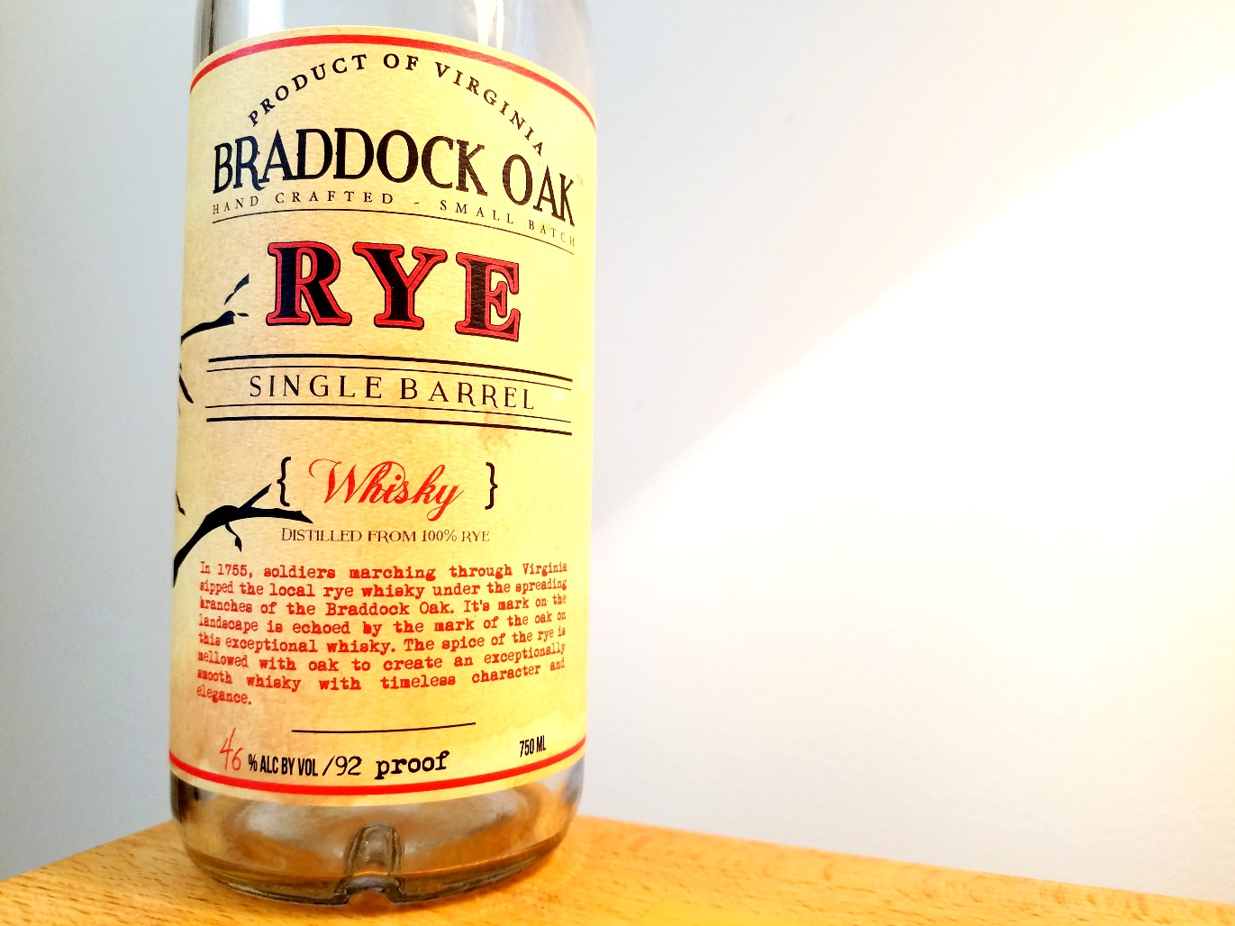 Braddock Oak, Single Barrel Rye Whisky, Virginia, Wine Casual