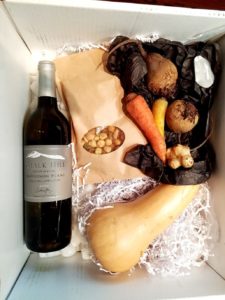 In addition to producing wine, Chill Hill also hosts an organic garden.  Here are a box of goodies they sent from their garden along with their wine including sunchokes, butternut squash, beets and carrots. Wine Casual
