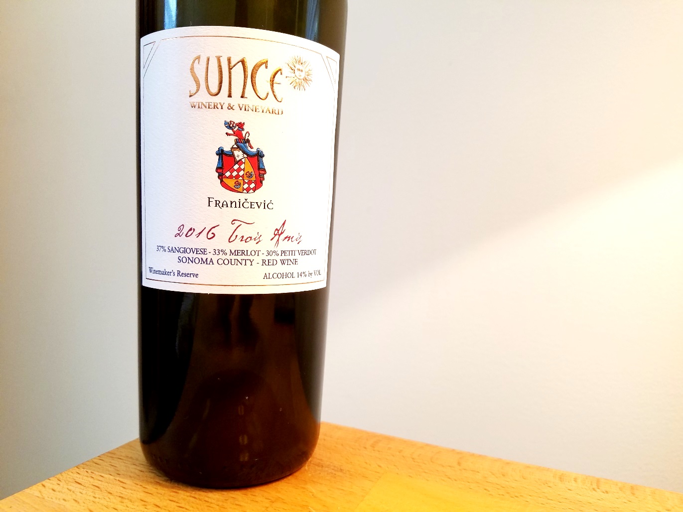 Sunce Winery & Vineyard, Winemaker’s Reserve Trois Amis 2016, Sonoma County, California, Wine Casual