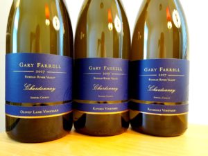 Three single-vineyard 2017 chardonnays from Gary Farrell Vineyard & Winery's Olivet Lane, Ritchie and Rochioli vineyards. Wine Casual
